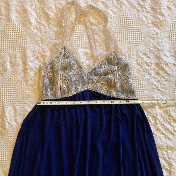 Anthropologie Lace-Embellished Chemise V-neck Navy Blue Rayon Slip by Bordeaux - Picture 7 of 9